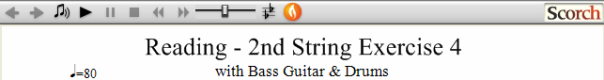 Reading Guitar 2nd String Ex. 4 Bass Guitar & Drums