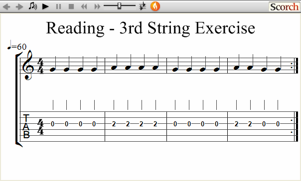 Reading Guitar 1st String Ex. 1