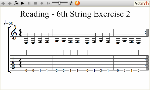 Reading Guitar 6th String Ex. 2